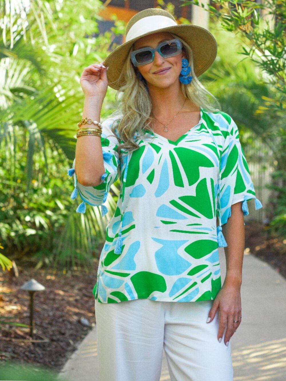 La Mer Luxe Tasseled Lynn Top- Caroline Lime Mika
